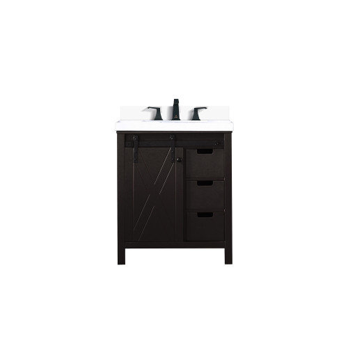 Lexora LVM30SC201 Marsyas 30 inch W Brown Bath Vanity Cabinet, White Quartz Countertop and Faucet Set