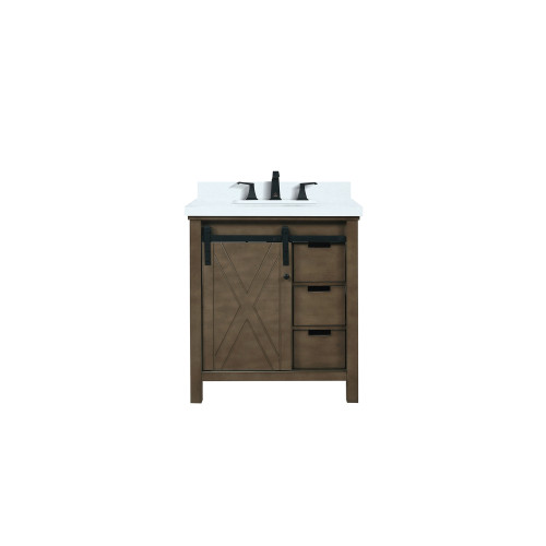 Lexora Marsyas 30 inch W Rustic Brown Bath Vanity Cabinet, White Quartz Countertop and Faucet Set