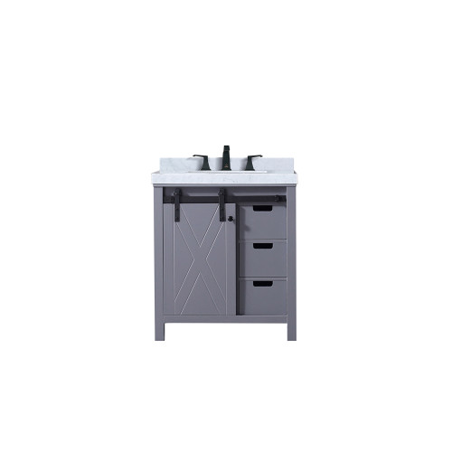 Lexora LVM30SB101 Marsyas 30 inch W Dark Grey Bath Vanity Cabinet, Carrara Marble Countertop and Faucet Set