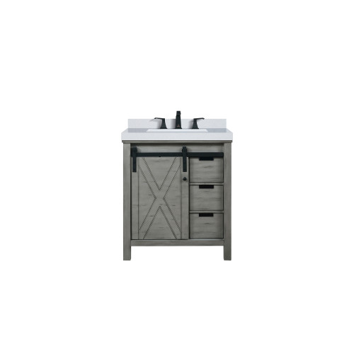 Lexora Marsyas 30 inch W Ash Grey Bath Vanity Cabinet, Cultured Marble Countertop and Faucet Set