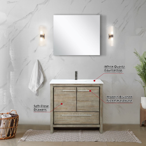 Lexora  LLF36SKSOSM28 Lafarre 36 in W x 20 in D Rustic Acacia Bath Vanity, White Quartz Top and 28 in Mirror