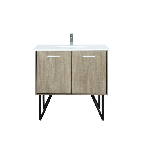 Lexora Lancy 36 inch W x 20 in D Rustic Acacia Bath Vanity Cabinet, White Quartz Top and Chrome Faucet Set