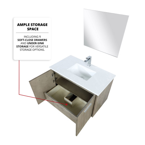 Lexora  LVFB36SK301 Fairbanks 36 in W x 20 in D Rustic Acacia Bath Vanity, Cultured Marble Top and Chrome Faucet Set