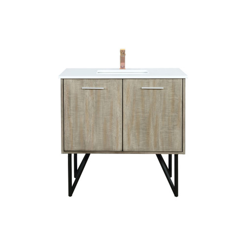 Lexora LVLY36SRA304 Lancy 36 inch W x 20 in D Rustic Acacia Bath Vanity Cabinet, Cultured Marble Top and Rose Gold Faucet Set