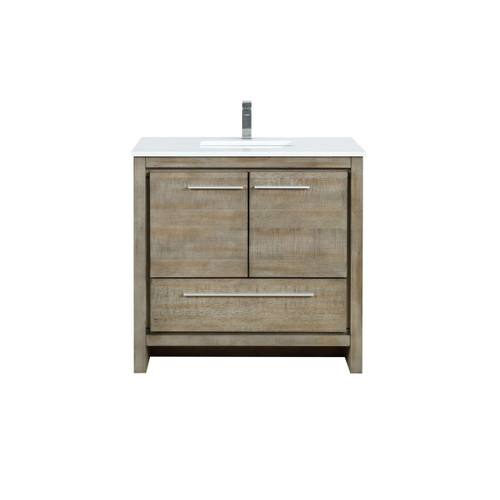 Lexora LLF36SKSOS000FCH Lafarre 36 inch W x 20 in D Rustic Acacia Bath Vanity Cabinet, White Quartz Top and Chrome Faucet Set