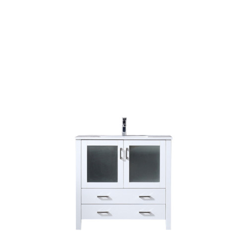 Lexora LVV36SA601 Volez 36 inch W White Bath Vanity Cabinet, White Ceramic Top, and Faucet Set