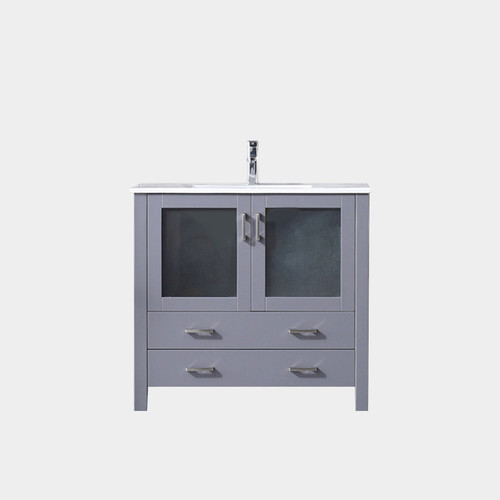 Lexora LVV36SB601 Volez 36 inch W Dark Grey Bath Vanity Cabinet, White Ceramic Top, and Faucet Set