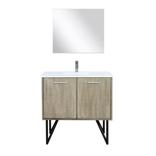 Lexora LVLY36SRA311 Lancy 36 inch W x 20 in D Rustic Acacia Bath Vanity Cabinet, Cultured Marble Top, Chrome Faucet Set and 28 in Mirror
