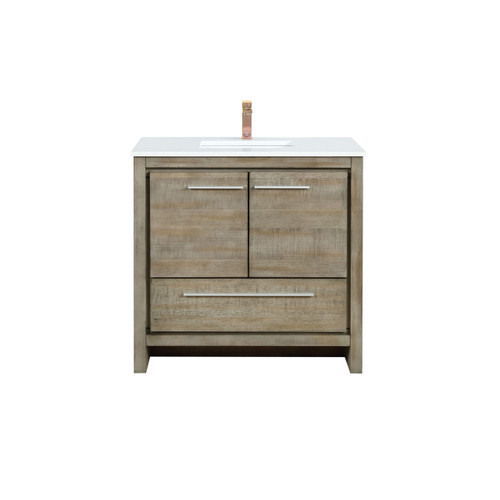 Lexora Lafarre 36 inch W x 20 in D Rustic Acacia Bath Vanity Cabinet, White Quartz Top and Rose Gold Faucet Set