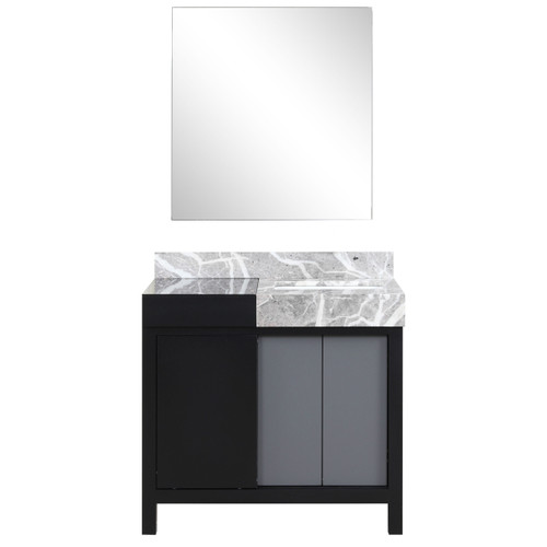 Lexora Zilara 36 inch W Black and Grey Bath Vanity Cabinet, Castle Grey Marble Top and 30 in Mirror