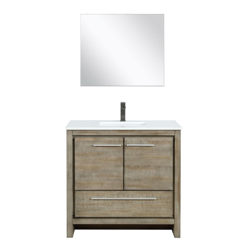 Lexora LVLF36SRA313 Lafarre 36 inch W x 20 in D Rustic Acacia Bath Vanity Cabinet, Cultured Marble Top, Gun Metal Faucet Set and 28 in Mirror