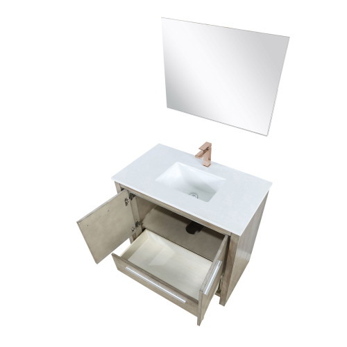 Lexora  LVLF36SRA314 Lafarre 36 in W x 20 in D Rustic Acacia Bath Vanity, Cultured Marble Top, Rose Gold Faucet Set and 28 in Mirror