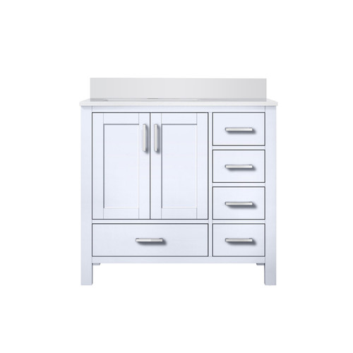 Lexora Jacques 36 in. W Left Offset White Bath Vanity Cabinet and Cultured Marble Top