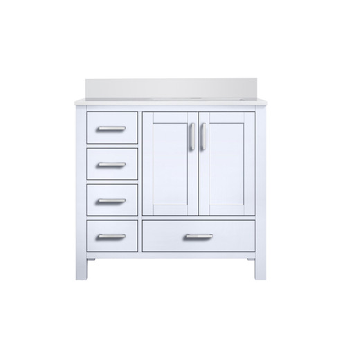 Lexora Jacques 36 in. W Right Offset White Bath Vanity Cabinet and Cultured Marble Top