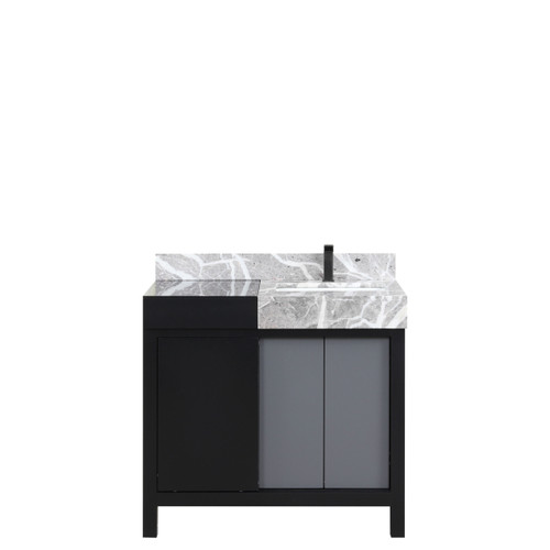 Lexora LZ342236SLISFBG Zilara 36 inch W Black and Grey Bath Vanity Cabinet, Castle Grey Marble Top and Gun Metal Faucet Set