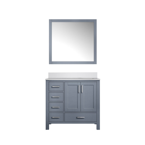 Lexora Jacques 36 in. W Right Offset Dark Grey Bath Vanity Cabinet, Cultured Marble Top, and 34 in. Mirror
