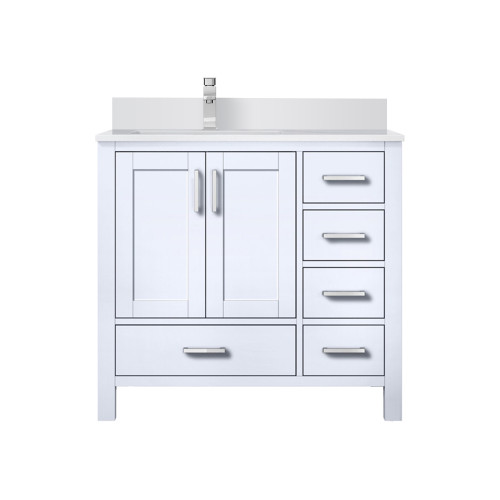 Lexora LVJ36SA301L Jacques 36 in. W Left Offset White Bath Vanity Cabinet, Cultured Marble Top, and Faucet Set Lexora LVJ36SA301L Jacques 36 in. W Left Offset White Bath Vanity Cabinet, Cultured Marble Top, and Faucet Set
