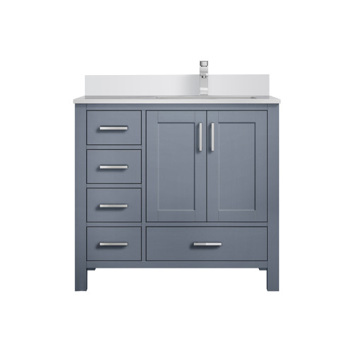 Lexora LVJ36SB201R Jacques 36 in. W Right Offset Dark Grey Bath Vanity Cabinet, White Quartz Top, and Faucet Set