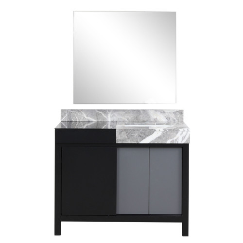 Lexora Zilara 42 inch W Black and Grey Bath Vanity Cabinet, Castle Grey Marble Top and 34 in Mirror