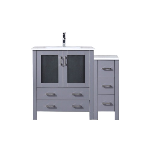 Lexora LVV42S30B601 Volez 42 inch W Dark Grey Vanity Cabinet with Side Cabinet, White Ceramic Top, and Faucet Set
