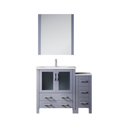 Lexora LV341842SBESM28F Volez 42 inch W Dark Grey Bath Vanity Cabinet with Side Cabinet, Faucet Set, White Ceramic Top, and 28 in Mirror