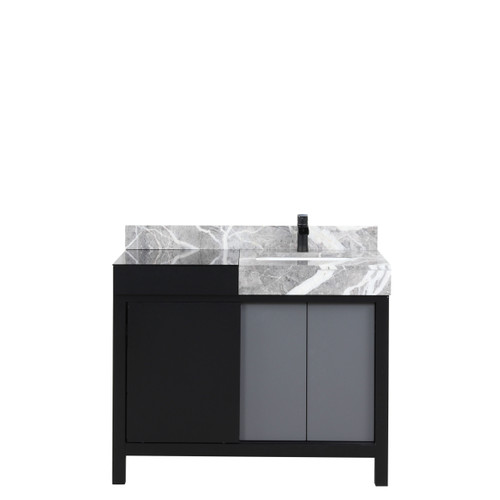 Lexora Zilara 42 inch W Black and Grey Bath Vanity Cabinet, Castle Grey Marble Top and Matte Black Faucet Set