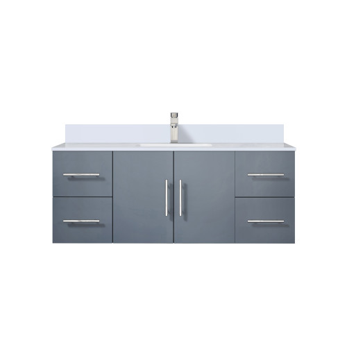 Lexora Geneva 48 in. W Dark Grey Wall Mount Bath Vanity Cabinet, White Quartz Top, and Faucet Set