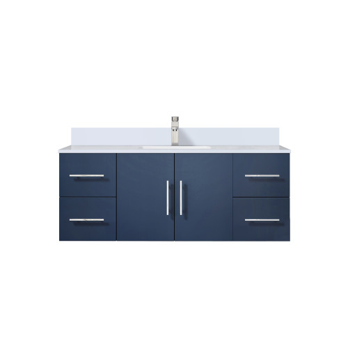 Lexora Geneva 48 in. W Navy Blue Wall Mount Bath Vanity Cabinet, Cultured Marble Top, and Faucet Set