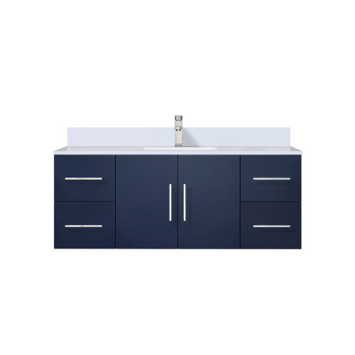 Lexora LVG48SE201 Geneva 48 in. W Navy Blue Wall Mount Bath Vanity Cabinet, White Quartz Top, and Faucet Set