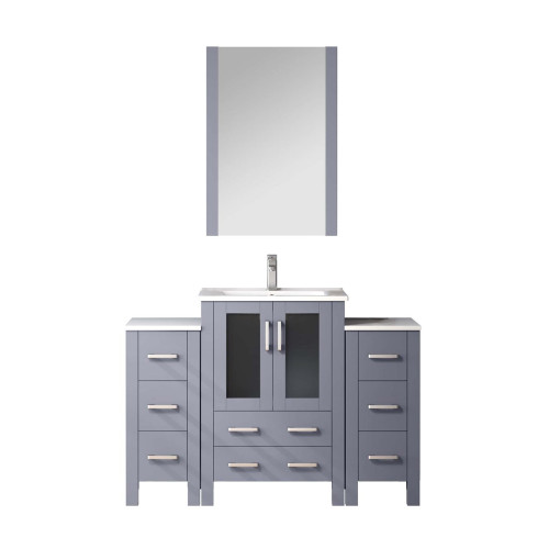 Lexora LVV48S24B601 Volez 48 inch W Dark Grey Vanity Cabinet with Side Cabinets, White Ceramic Top, and Faucet Set