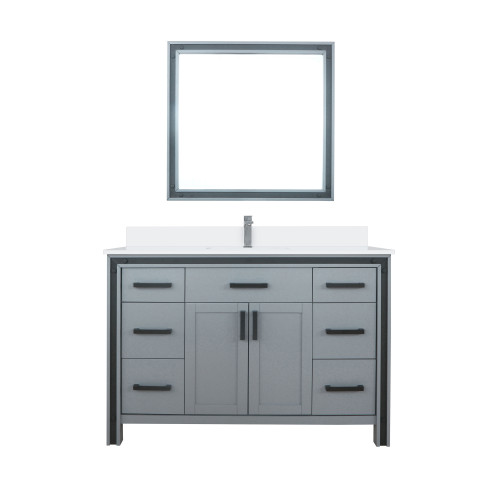 Lexora LVZV48SB211 Ziva 48 inch W Dark Grey Bath Vanity Cabinet, White Quartz Top, Faucet Set and 34 in Mirror