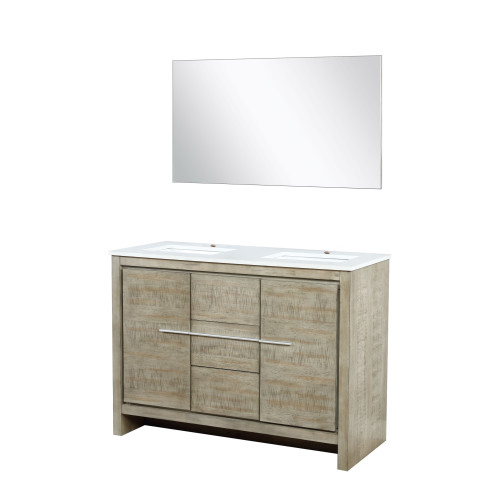 Lexora LLF48SKSOSM43 Lafarre 48 inch W x 20 in D Rustic Acacia Double Sink Vanity Cabinet, White Quartz Top and 43 in Mirror