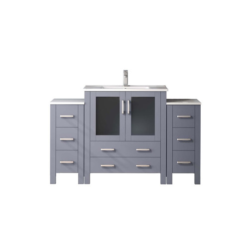 Lexora LVV54S30B601 Volez 54 inch W Dark Grey Vanity Cabinet with Side Cabinets, White Ceramic Top, and Faucet Set