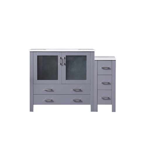 Lexora Volez 48 inch W Dark Grey Vanity Cabinet with Side Cabinet, and White Ceramic Top