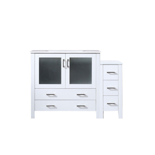 Lexora LVV48S36A600 Volez 48 inch W White Vanity Cabinet with Side Cabinet, and White Ceramic Top