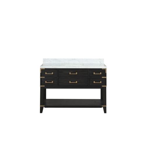 Lexora LVN48SJ100 Norwalk 48 inch W Black Oak Vanity Cabinet and Carrara Marble Top