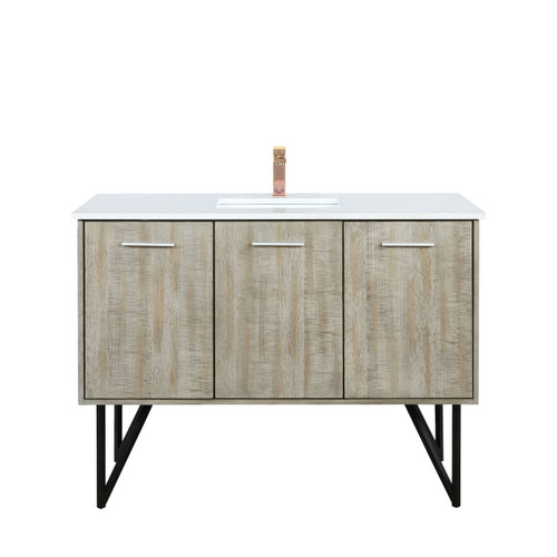 Lexora Lancy 48 inch W x 20 in D Rustic Acacia Bath Vanity Cabinet, White Quartz Top and Rose Gold Faucet Set