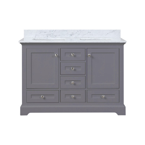 Lexora LD342248DBDS000 Dukes 48 in. W Dark Grey Double Sink Vanity Cabinet and Carrara Marble Top