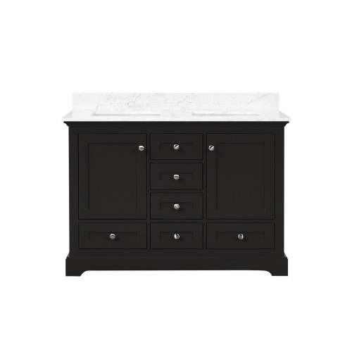 Lexora Dukes 48 in. W Espresso Double Sink Vanity Cabinet and Carrara Marble Top