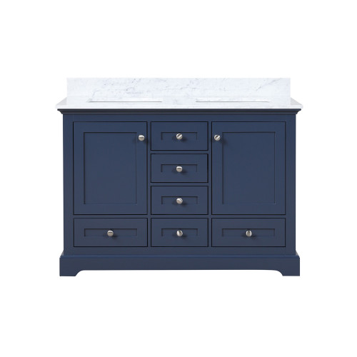 Lexora LD342248DEDS000 Dukes 48 in. W Navy Blue Double Sink Vanity Cabinet and Carrara Marble Top Lexora LD342248DEDS000 Dukes 48 in. W Navy Blue Double Sink Vanity Cabinet and Carrara Marble Top