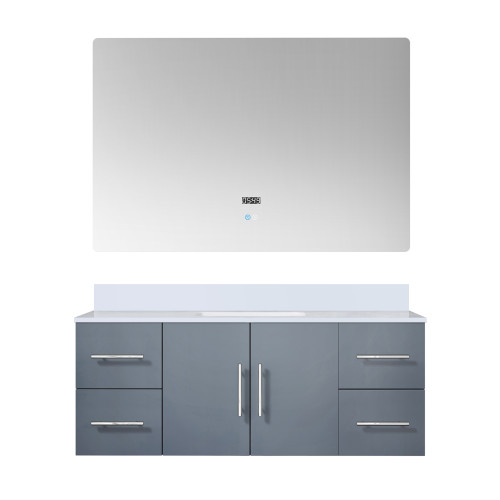 Lexora Geneva 48 in. W Dark Grey Wall Mount Bath Vanity Cabinet, White Quartz Top, and 48 in. LED Mirror