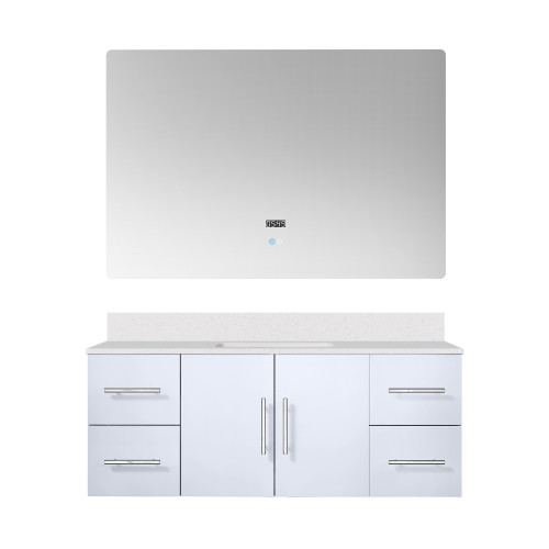 Lexora LVG48SM210 Geneva 48 in. W Glossy White Wall Mount Bath Vanity Cabinet, White Quartz Top, and 48 in. LED Mirror