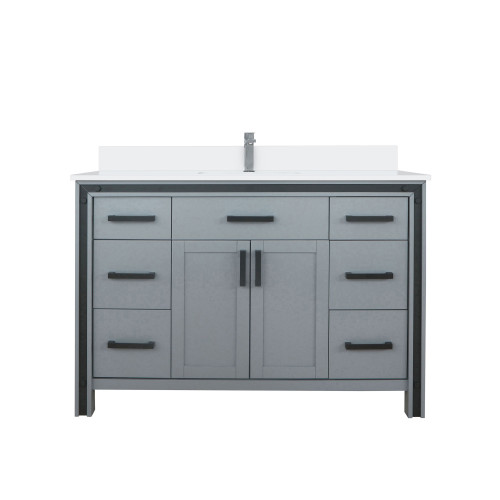 Lexora LVZV48SB201 Ziva 48 inch W Dark Grey Bath Vanity Cabinet, White Quartz Top and Faucet Set