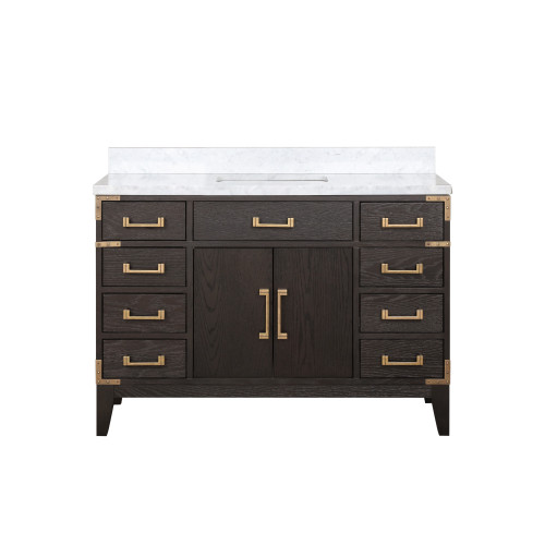Lexora Laurel 48 inch W Brown Oak Vanity Cabinet and Carrara Marble Top