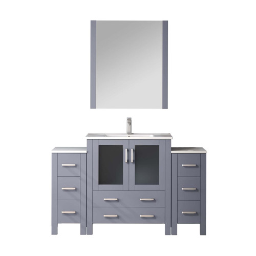 Lexora LV341854SBESM28F Volez 54 inch W Dark Grey Bath Vanity Cabinet with Side Cabinets, Faucet Set, White Ceramic Top, and 28 in Mirror