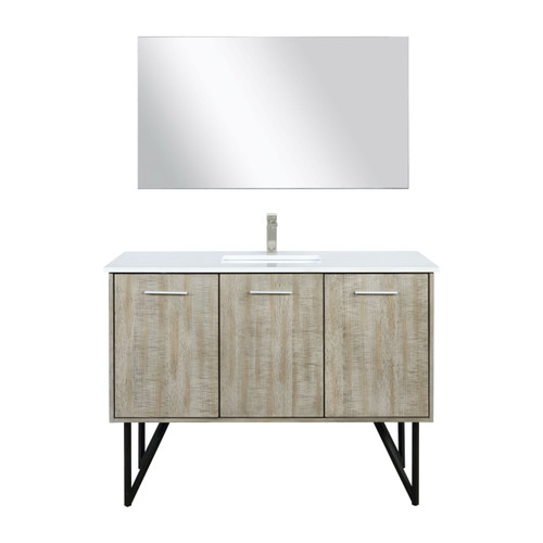 Lexora LVLY48SRA312 Lancy 48 inch W x 20 in D Rustic Acacia Bath Vanity Cabinet, Cultured Marble Top, Brushed Nickel Faucet Set and 43 in Mirror