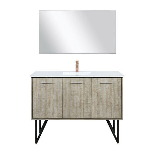 Lexora Lancy 48 inch W x 20 in D Rustic Acacia Bath Vanity Cabinet, White Quartz Top, Rose Gold Faucet Set and 43 in Mirror