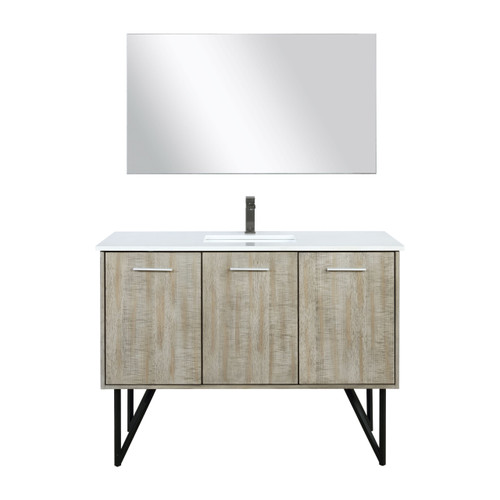 Lexora Lancy 48 inch W x 20 in D Rustic Acacia Bath Vanity Cabinet, Cultured Marble Top, Gun Metal Faucet Set and 43 in Mirror