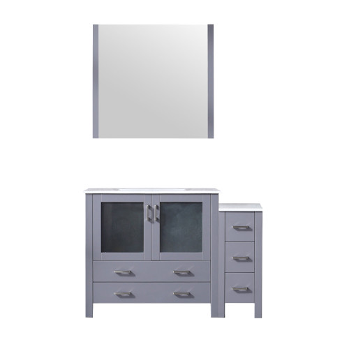 Lexora LVV48S36B610 Volez 48 inch W Dark Grey Vanity Cabinet with Side Cabinet, White Ceramic Top, and 34 in Mirror