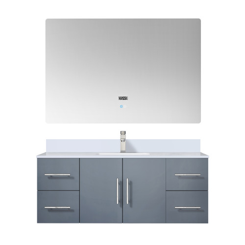 Lexora Geneva 48 in. W Dark Grey Wall Mount Bath Vanity Cabinet, Cultured Marble Top, Faucet Set, and 48 in. LED Mirror